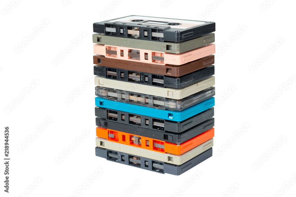 Cassette Tapes Stack Side View Obsolete Technology Of Audio Recording