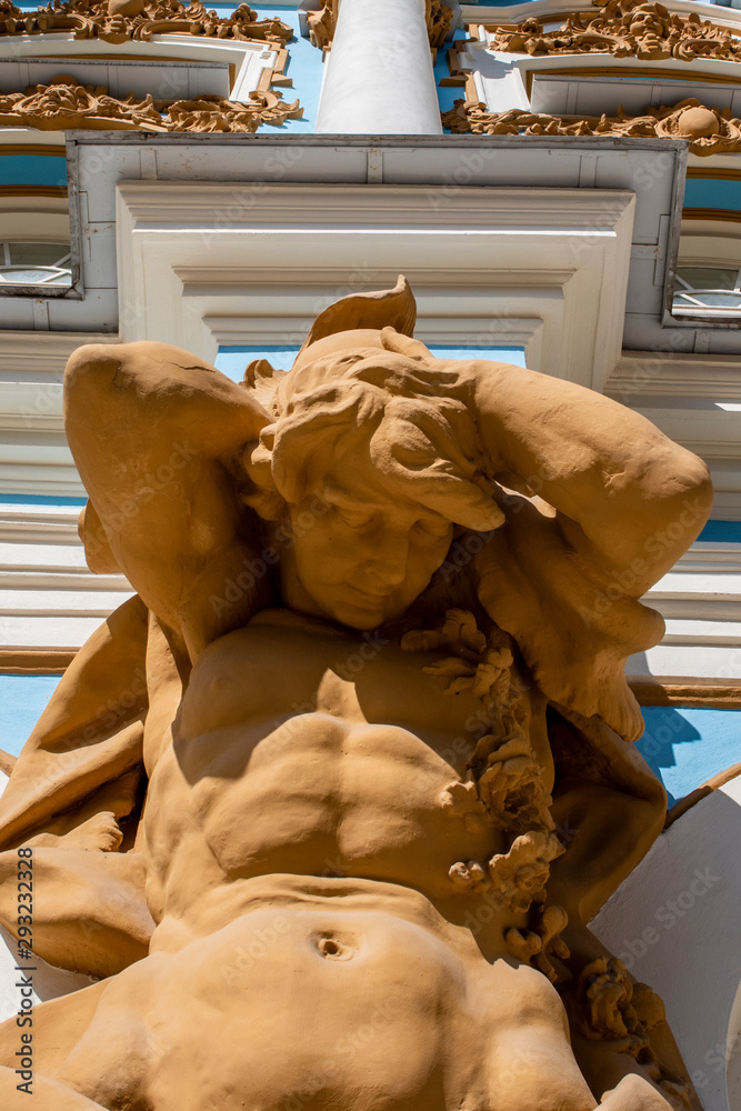 Male Nude Statues On The Facade Of Catherine Palace In Pushkin St Petersburg Russia Stock