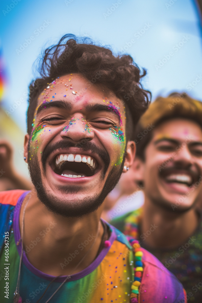 Smiling Generative Ai Couple At Lgbtq Gay Pride Parade In Sao Paulo Love And Diversity In The