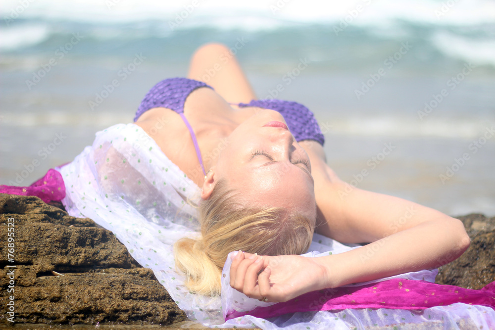 Sexy Woman With A Bikini Posing Sexy At The Beach Stock Photo Adobe Stock
