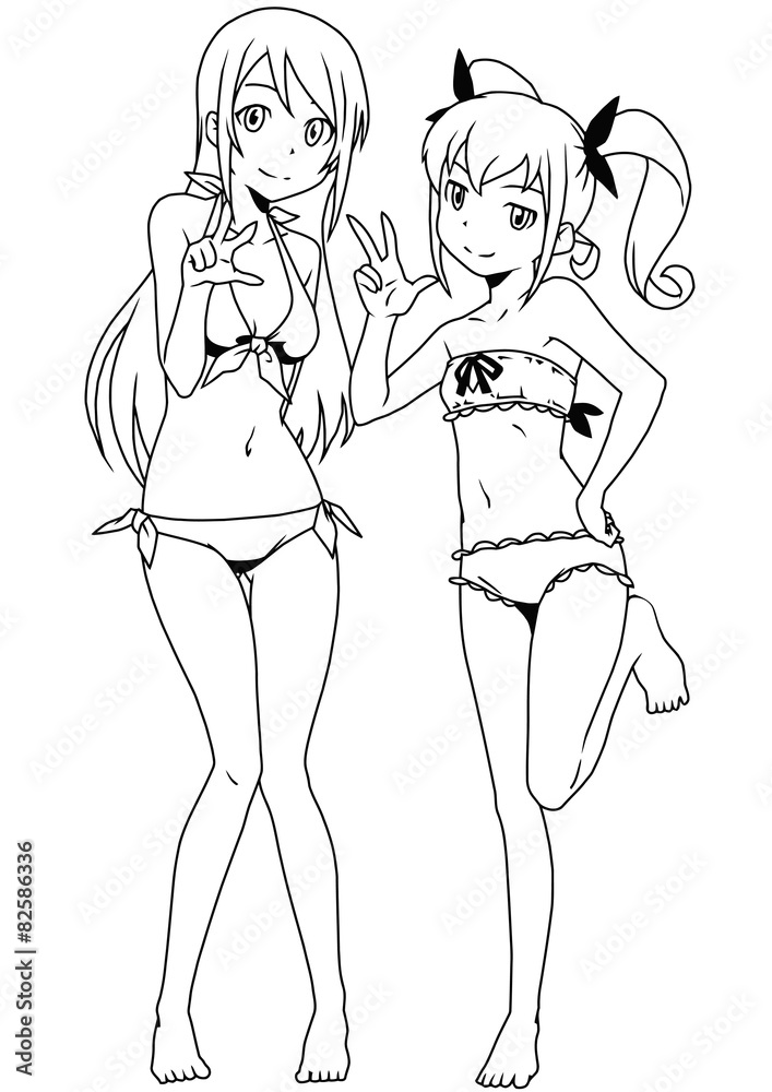 two beautiful girls in bikini ilustración de Stock Adobe Stock