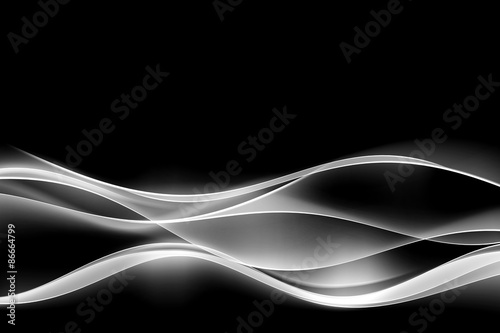 White Abstract Waves On Black Background