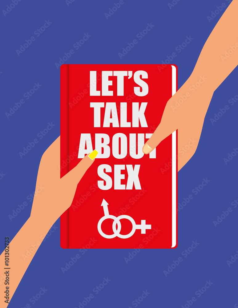 Male And Female Hands Holding And Exchanging A Red Book With The Title Lets Talk About Sex In