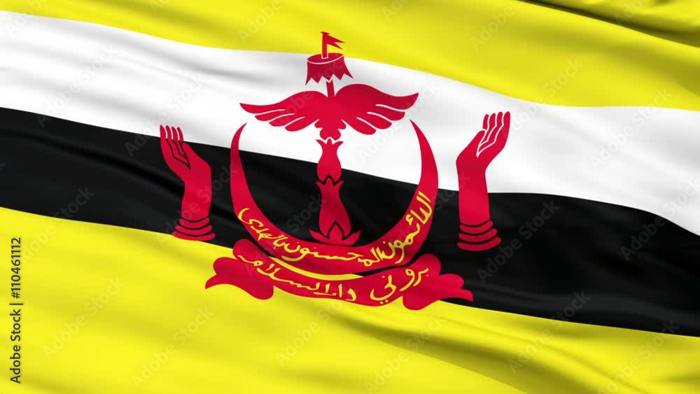 Bandar Seri Begawan Capital City Flag Of Brunei Close Up Realistic 3D