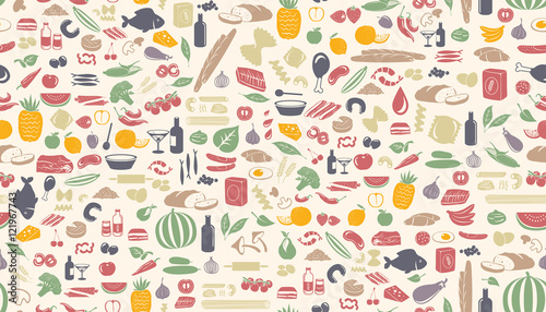 Seamless food pattern made from small illustrations.
