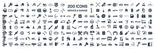 Car service & garage 200 isolated icons set on white background,
