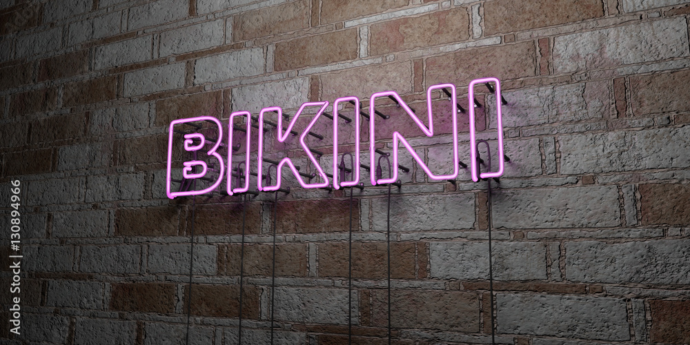 Bikini Glowing Neon Sign On Stonework Wall D Rendered Royalty Free Stock Illustration Can