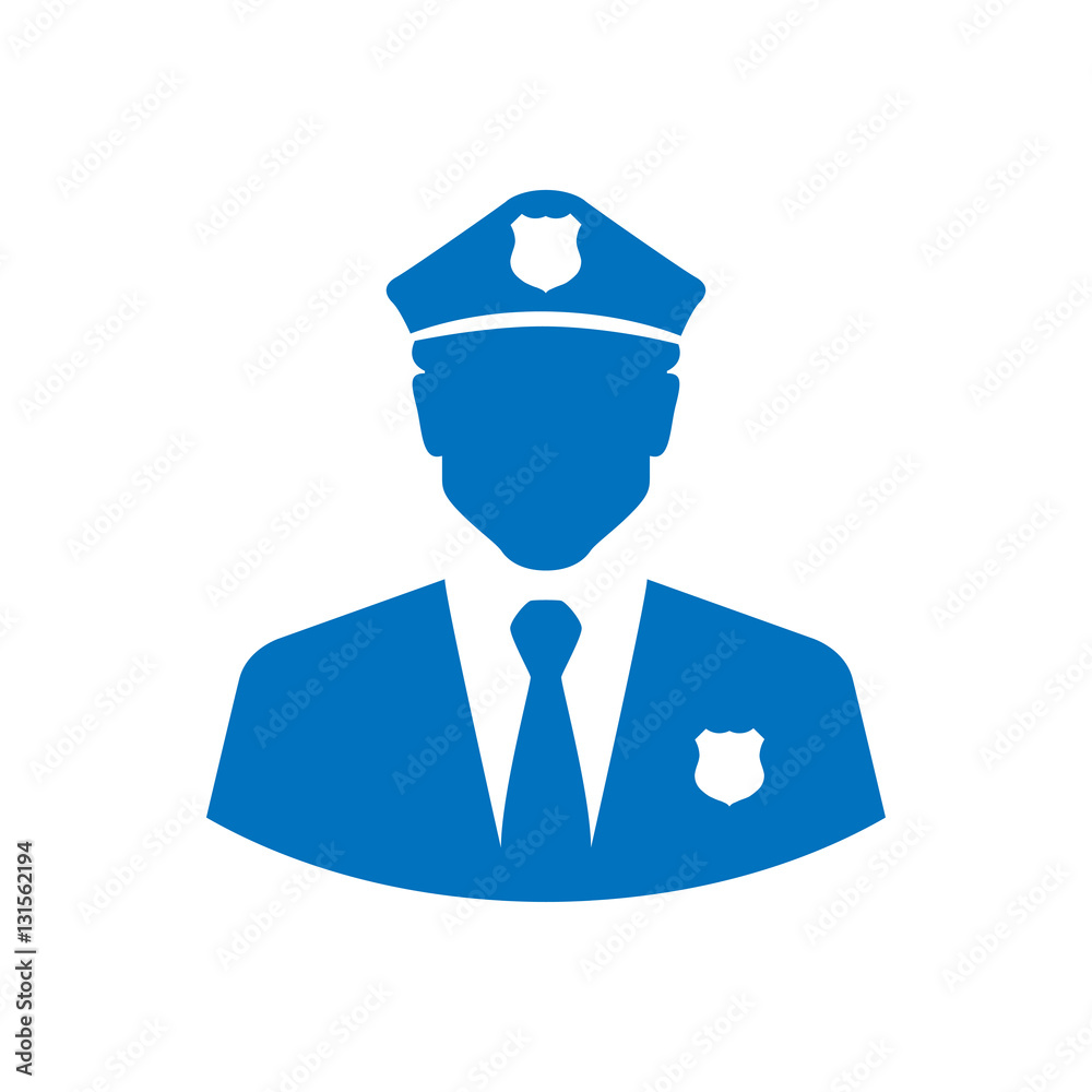 Icono Plano Silueta Policia Azul En Fondo Blanco Stock Vector Adobe Stock