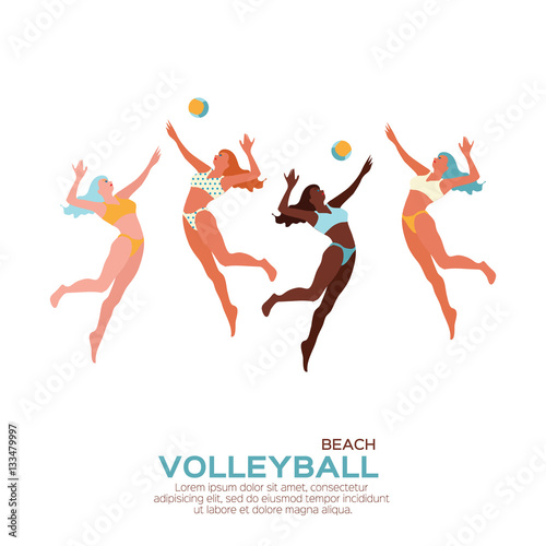 Beach Volleyball. Sport game. Funny young woman with ball.