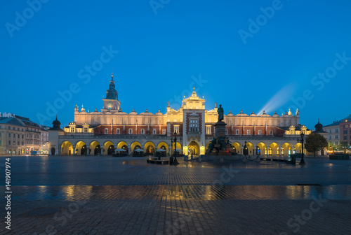Cracow (Krakow), Poland - The Main Square with the Cloth Hall (Sukiennice) at Night
