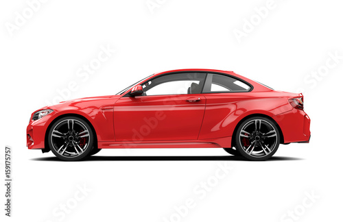 Lateral red sport car isolated on a white background