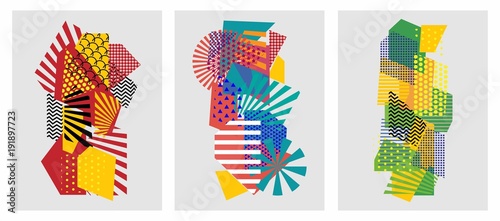 Colorful trendy geometric flat elements of pattern memphis. Pop art style texture. Modern abstract design poster and cover template