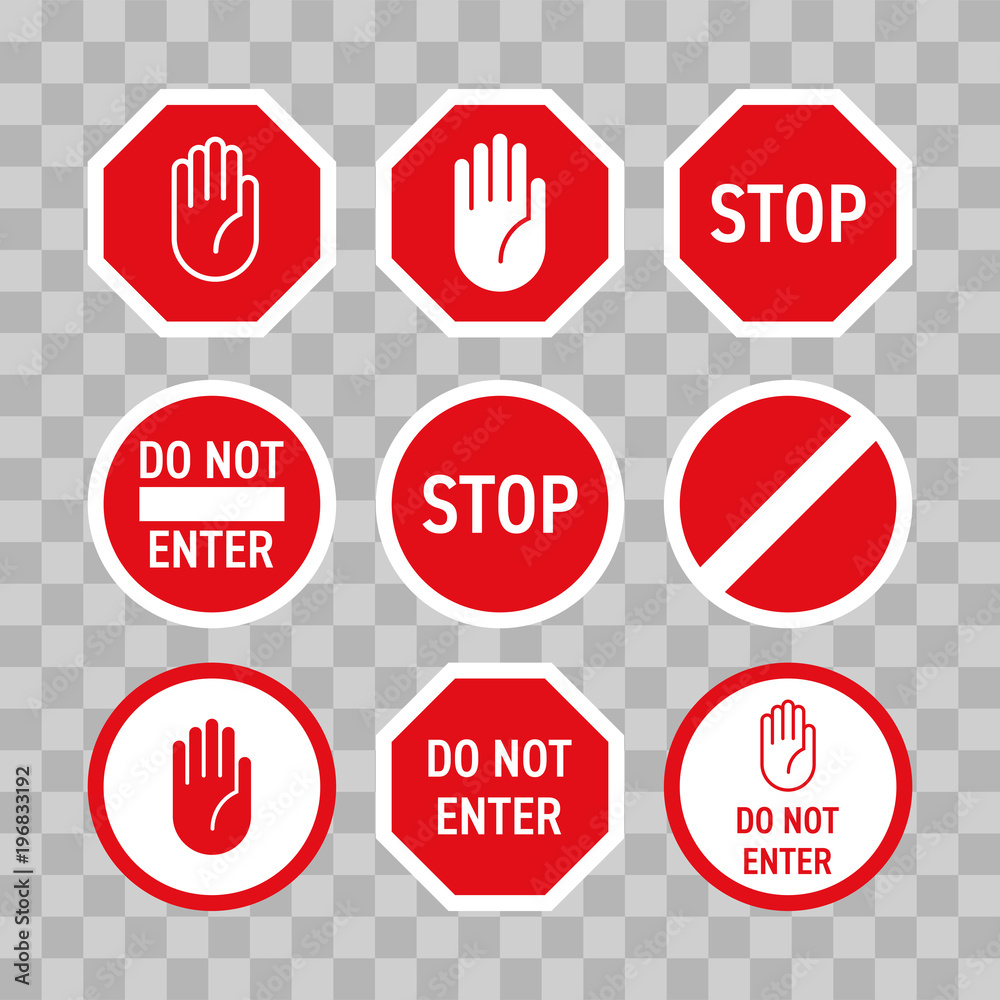 Stop Road Sign With Hand Gesture Vector Red Do Not Enter Traffic Sign Caution Ban Symbol