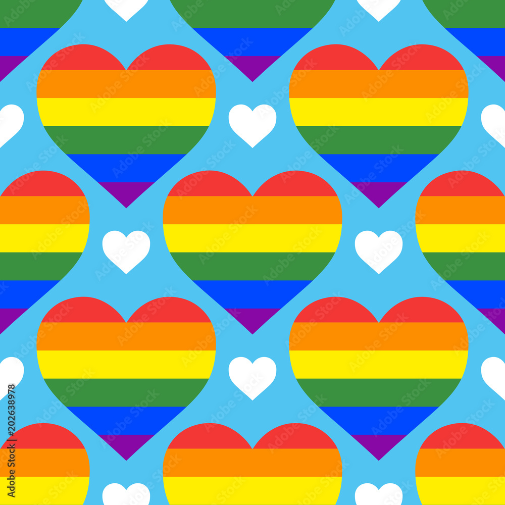 Seamless Vector Pattern With Rainbow Hearts Gay Pride Flag Colored Illustration Trendy Stylish