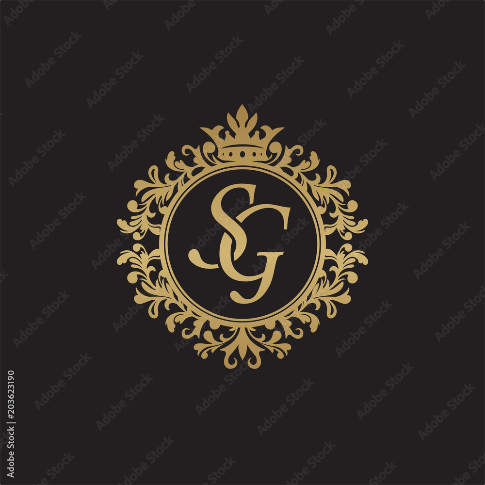 Initial Letter Sg Overlapping Monogram Logo Decorative Ornament Badge