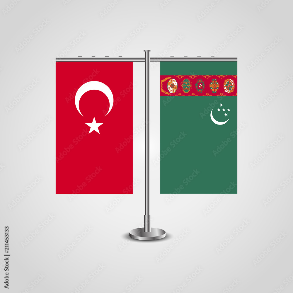 Table Stand With Flags Of Turkey And Turkmenistan Two Flag Flag Pole