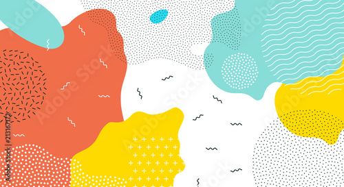 Abstract pop art color paint splash pattern background. Vector overlay geometric design of trendy Memphis 80s-90s style