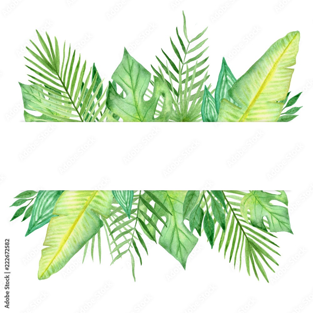 Ilustrace Watercolor Frame Of Colorful Tropical Leaves Concept Of The