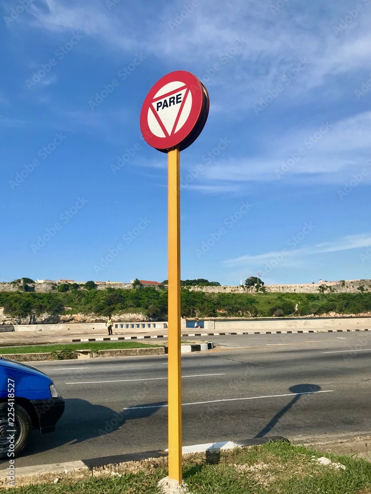 Pare Stop Sign In Havana La Habana Cuba Caribbean Island