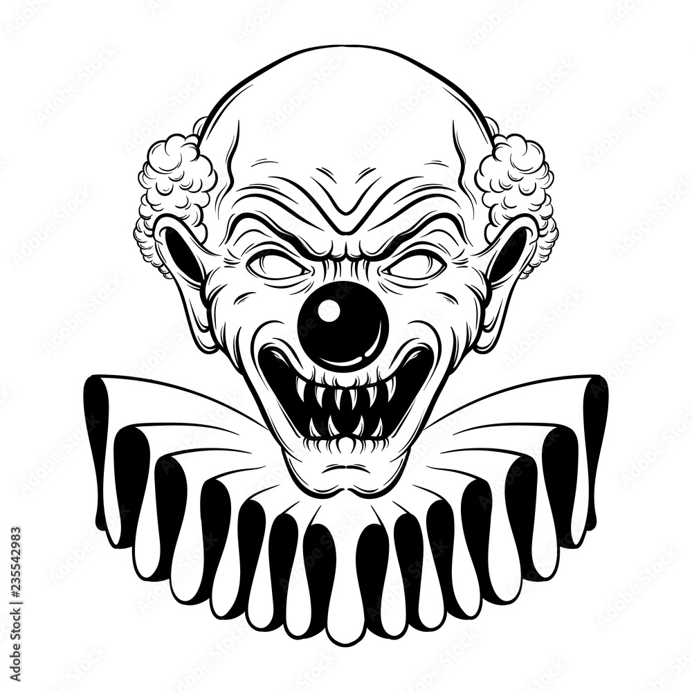 Vector Hand Drawn Illustration Of Angry Clown Tattoo Artwork In