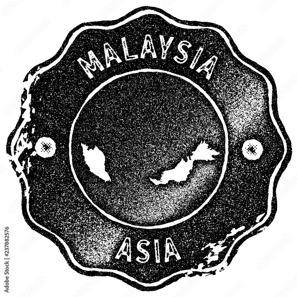 Malaysia Map Vintage Stamp Retro Style Handmade Label Badge Or