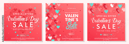 Valentines Day special offer banners with different hearts.Sale flyers templates perfect for prints, flyers, banners, promotions, special offers and more. Vector Valentines Day promotions.