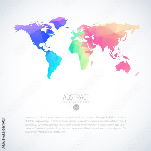 Vector colorful global world map with modern triangle pattern. Infographic template on isolate white background