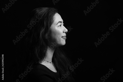 Beautiful asian woman black and white