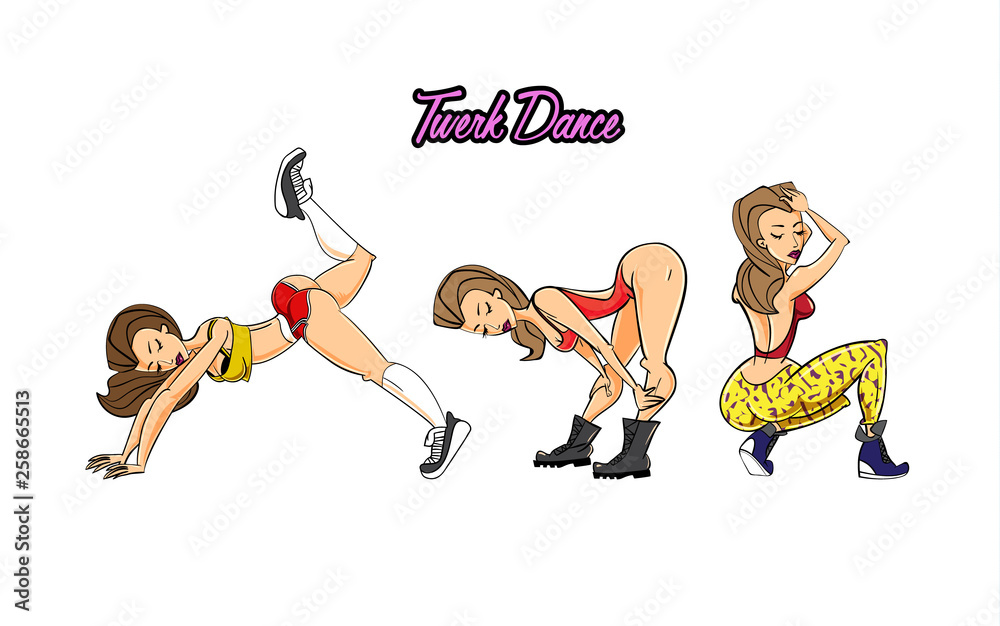 Twerk Dance Poster Design With Cartoon Style Girl Stock Vector Adobe