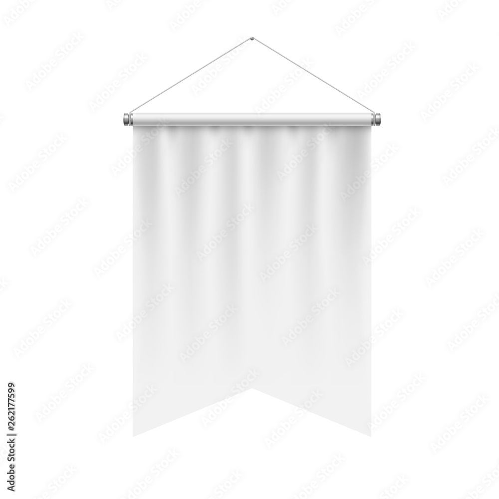 Gonfalon Fishtail Bottom Vertical White Flag Banner On A White Wall