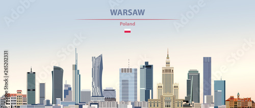 Vector illustration of Warsaw city skyline on colorful gradient beautiful daytime background