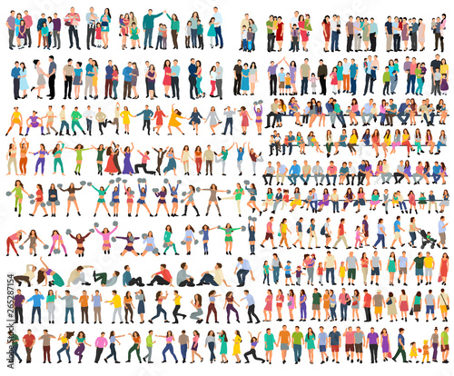 vector, isolated, set of people silhouettes, flat style