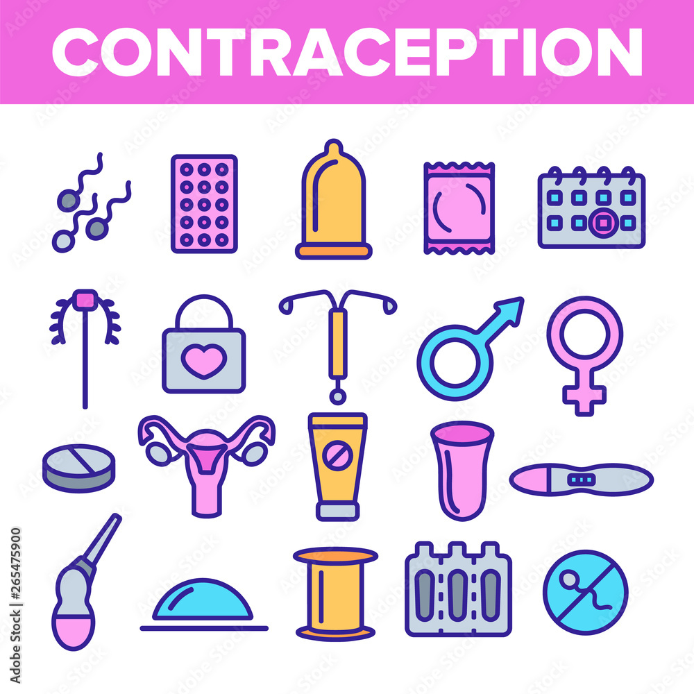 Contraception Linear Vector Icons Set Contraception Thin Line Contour