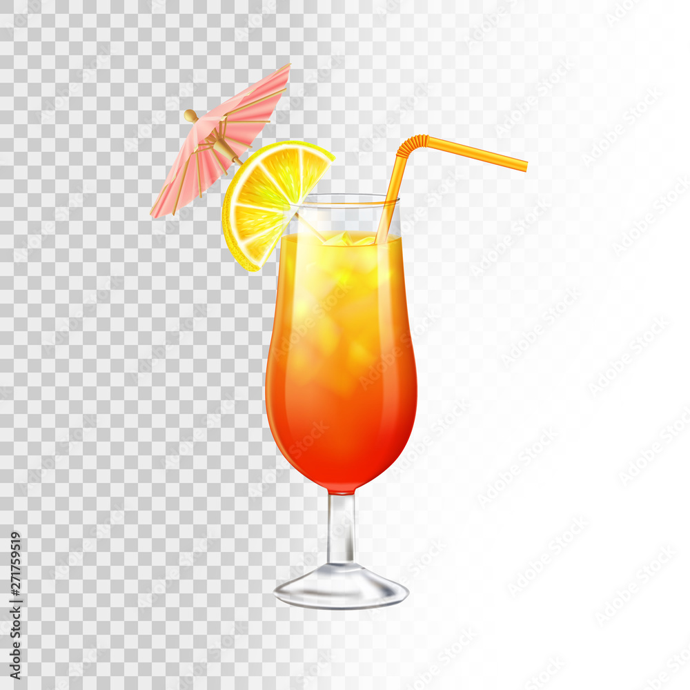 Cocktail Sex On The Beach Decorated With Lemon And A Umbrella Against The Backdrop Of