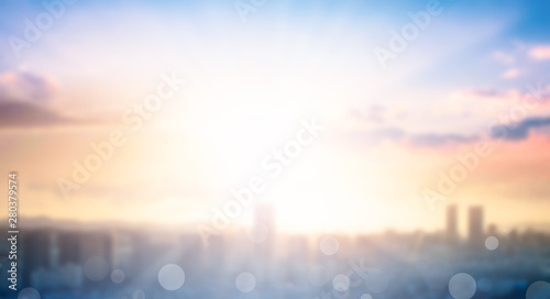 World Tourism Day concept: Abstract  view city on twilight color sky and clouds cityscape background