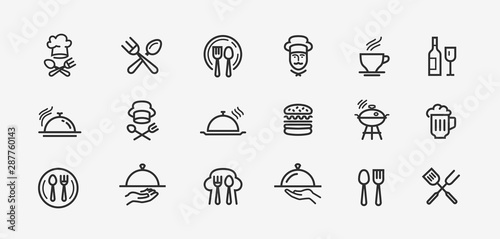 Food icons set. Collection vector black outline logo for mobile apps web or site design