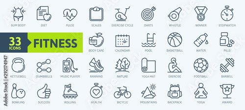 Sport and fitness - minimal thin line web icon set. Outline icons collection. Simple vector illustration.