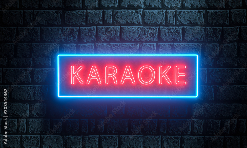 D Render Of Light Night Street Neon Karaoke Sing On Brick Wall