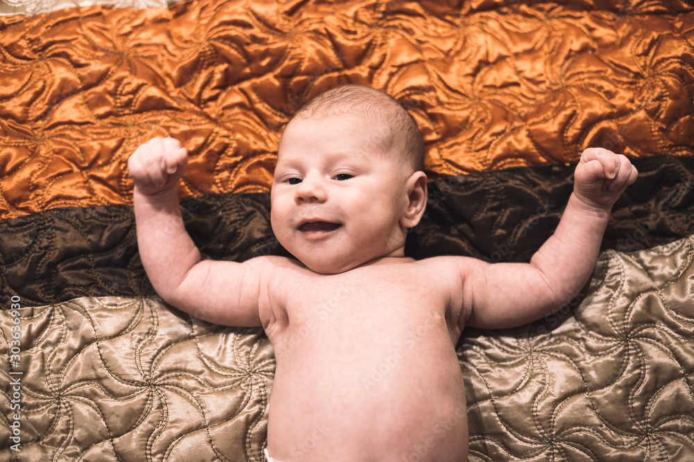 Baby Milestones Naked Month Old Happy Smiling Newborn Infant Muscle