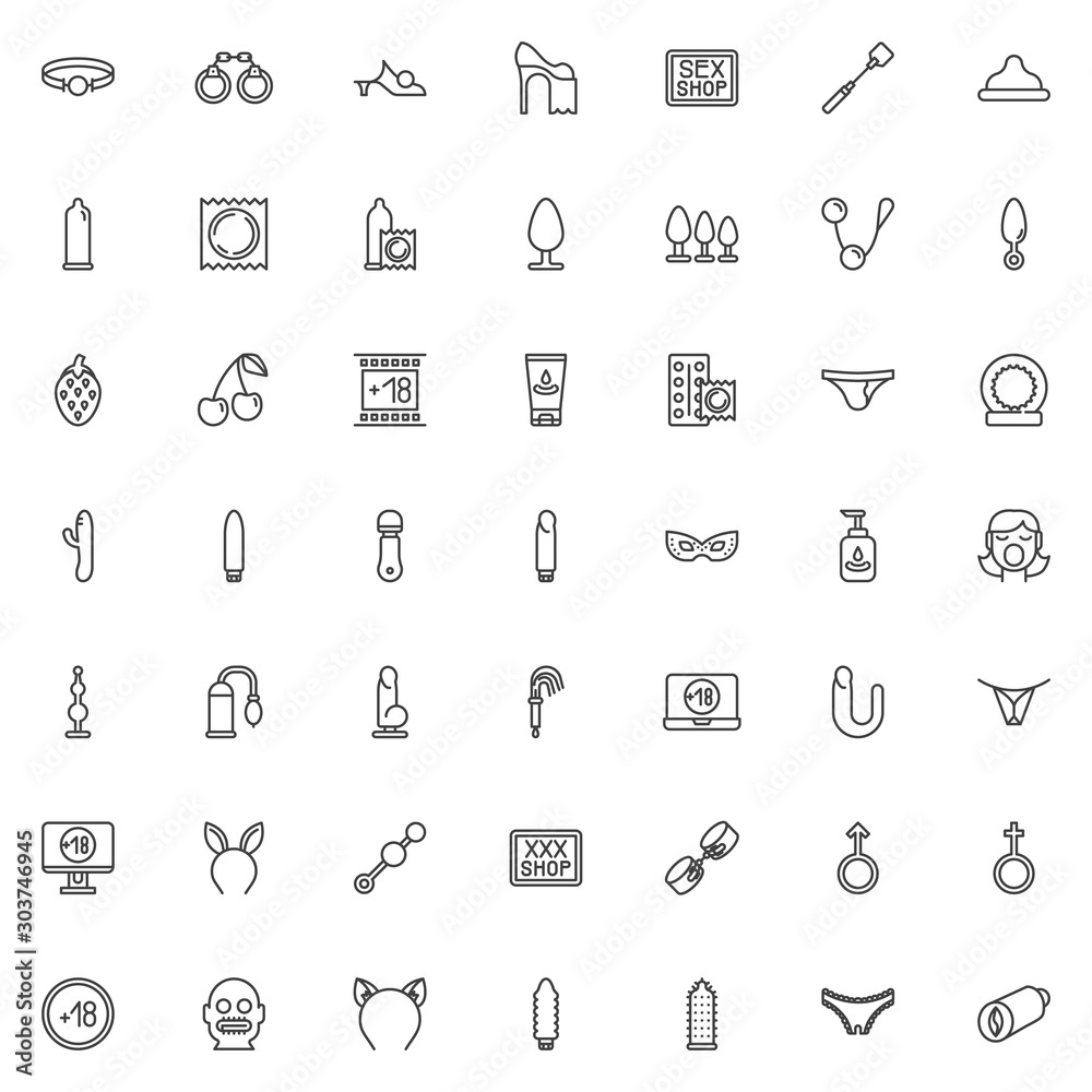 Sex Shop Line Icons Set Linear Style Symbols Collection Outline Signs
