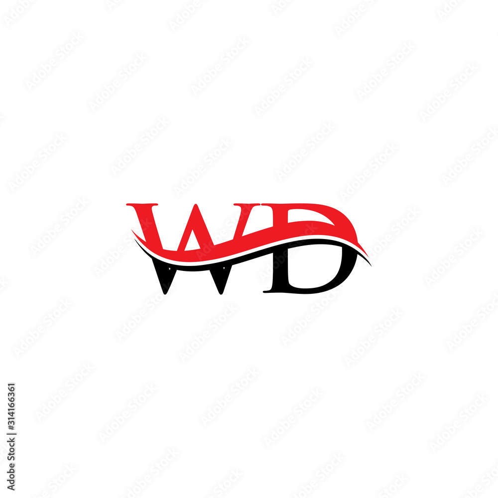 Initial Wd Letter Linked Logo Creative Letter Wd Logo Vector With Red