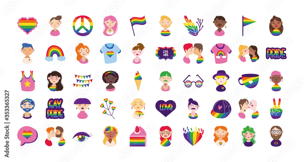 Bundle Of Gay Pride Icons And People Hand Draw Style Stock Vector Adobe Stock