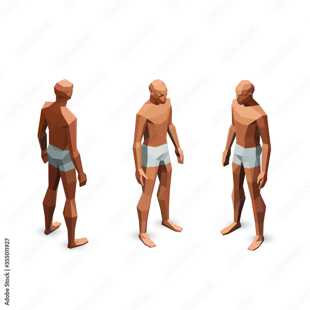 Vector Isometric Set Of Low Poly Man Figure Standing Simple Relax Poses