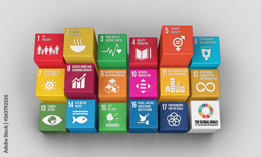 Sustainable Development Goals Blocks D Rendered Illustration SDG Icons Symbols For Presentation