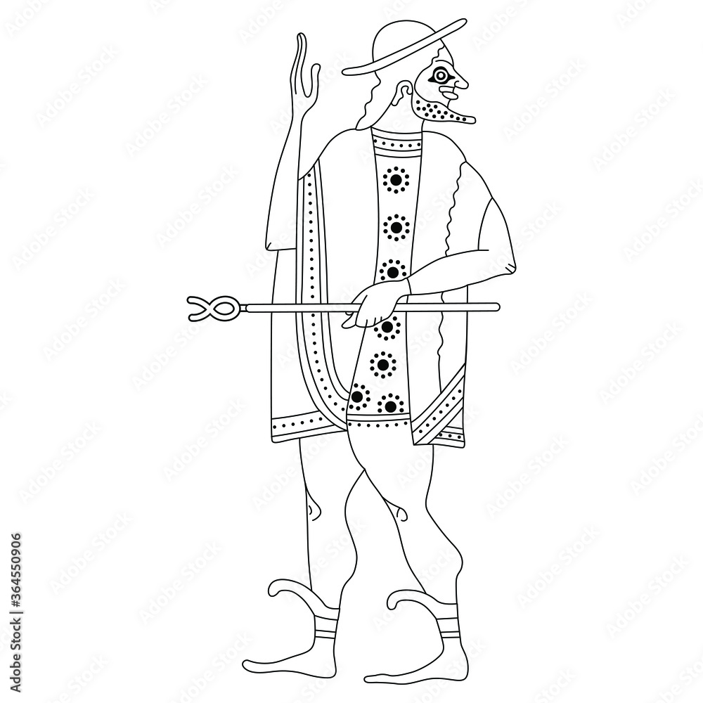 Standing Ancient Greek God Hermes Holding Caduceus Black And White