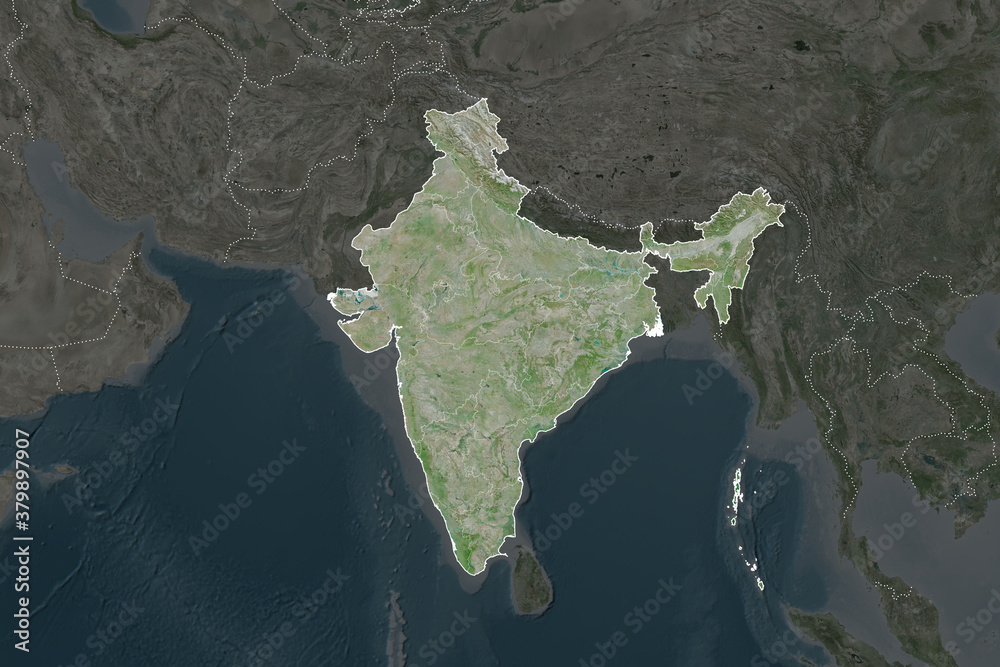 India Borders Neighbourhood Desaturated Satellite Stock Illustration