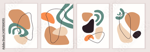 Set of interior art posters. Minimalistic art. Set of abstract templates for banners, posters, flyers, covers. Vector illustration. Abstract shapes, lines and spots. Simple flat background.