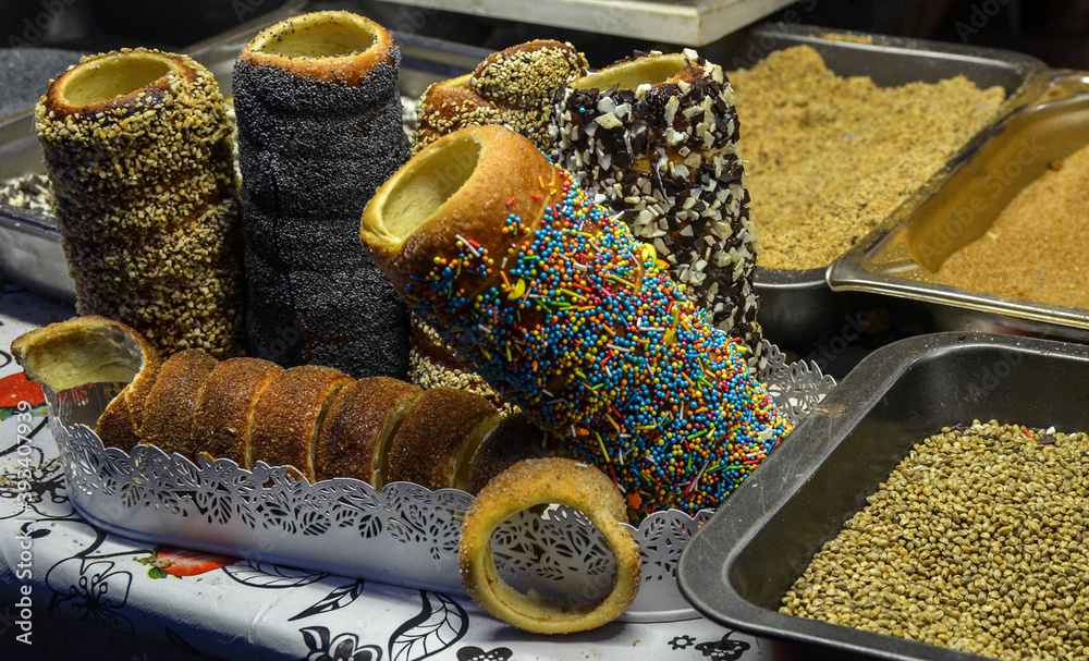 Close Up Of Cooking The Traditional Czech Sugary Pastry Trdelnik Or