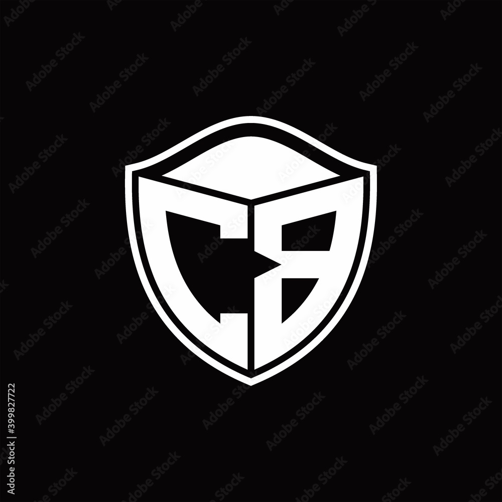 Cb Logo Monogram Shield Shape With Outline Rounded Design Template