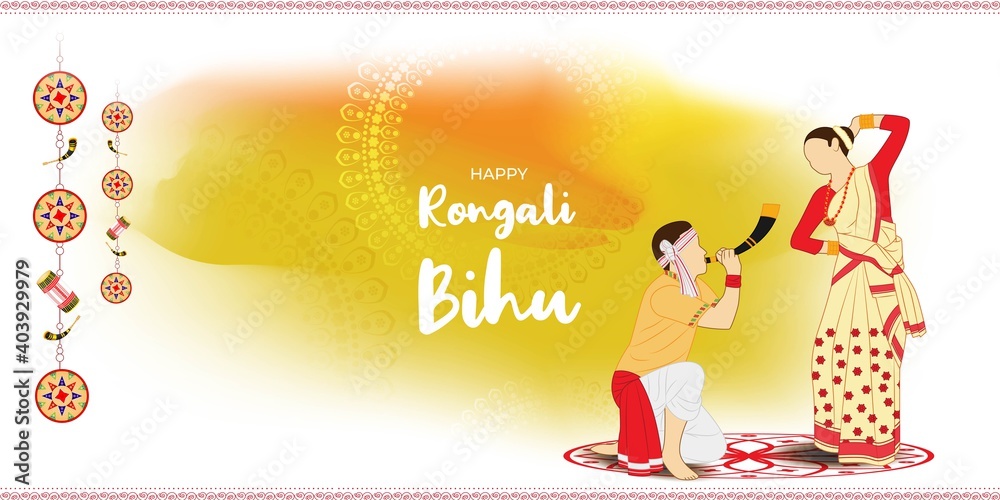 Vector Illustration Of Happy Rongali Bihu Assamese New Year Indian